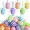 30 Pcs Easter Hanging Sequin Eggs- 1.6" Stripes Easter Eggs Ornaments with Bow- Glitter Easter Decorations Eggs Tree Ornaments for Party Birthday Home Garden Decoration